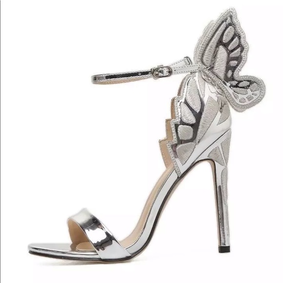 silver butterfly heels